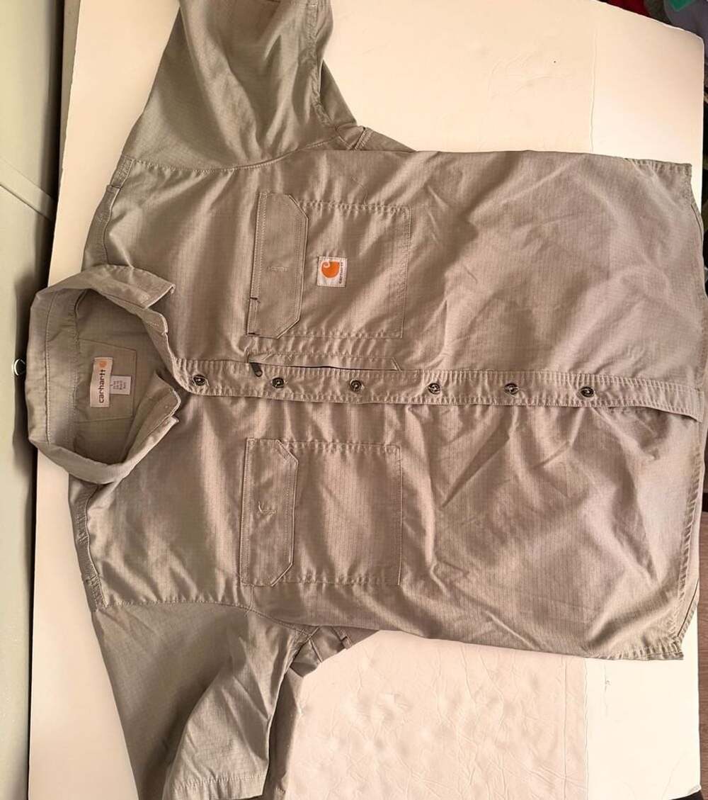Carhartt Gray Short Sleeve Button Up Work Shirt Size L